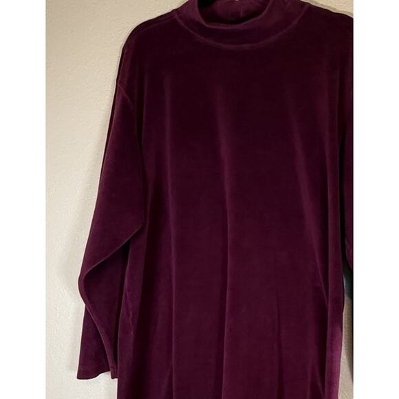 Vintage LL Bean Sweater Women XL Burgundy Maroon Velvet Velour Turtleneck USA - Picture 2 of 6
